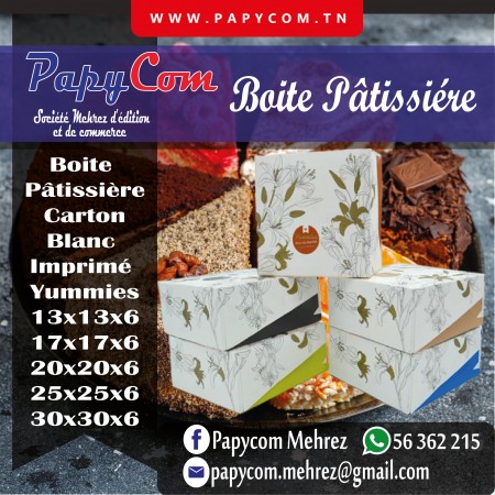 Boite  Pâtissière Carton Blanc  Imprimé  Yummies